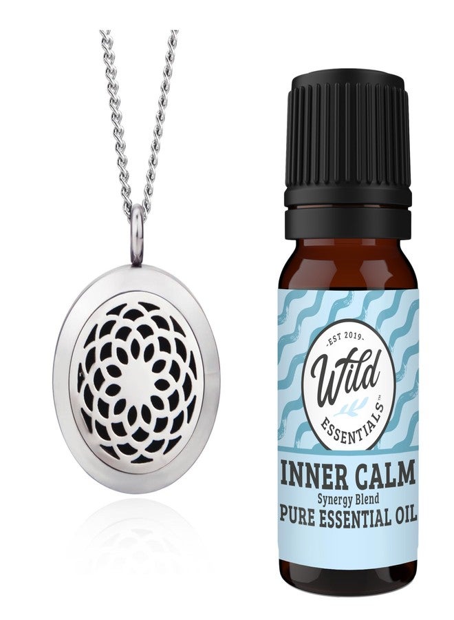 mEssentials Sunflower Essential Oil Diffuser Necklace Gift Set - Includes Aromatherapy Pendant, 24" Stainless Steel Chain, Refill Pads and 1-10ml Bottle of Inner Calm 100% Essential Oil - Image 1